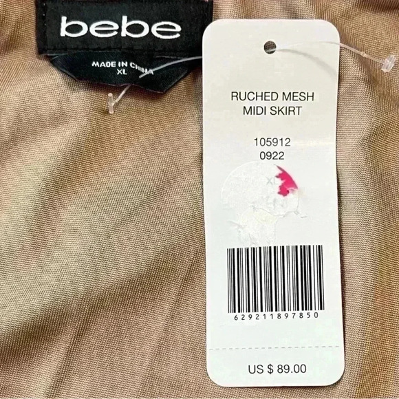 Bebe Ruched Mesh Midi Skirt, Pink Multi Snake Print, Lined, Size XL. NWT! - Picture 11 of 15